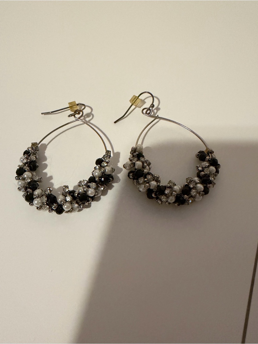 White House Black Market Black and White Cluster Hoop Earrings
